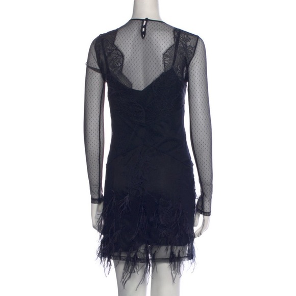 Cinq A Sept Amabella Embroidered Cocktail Dress Ditsy Mesh Feathered Hem size 4 - Picture 8 of 9